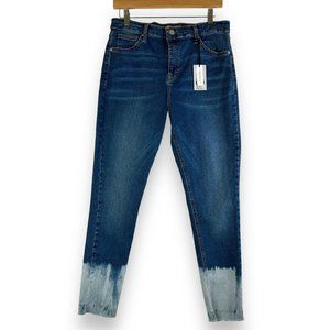 Topshop Womens Jeans 34x30 Acid Wash Dip Moto Jamie High Waist Ankle Grazer NEW
